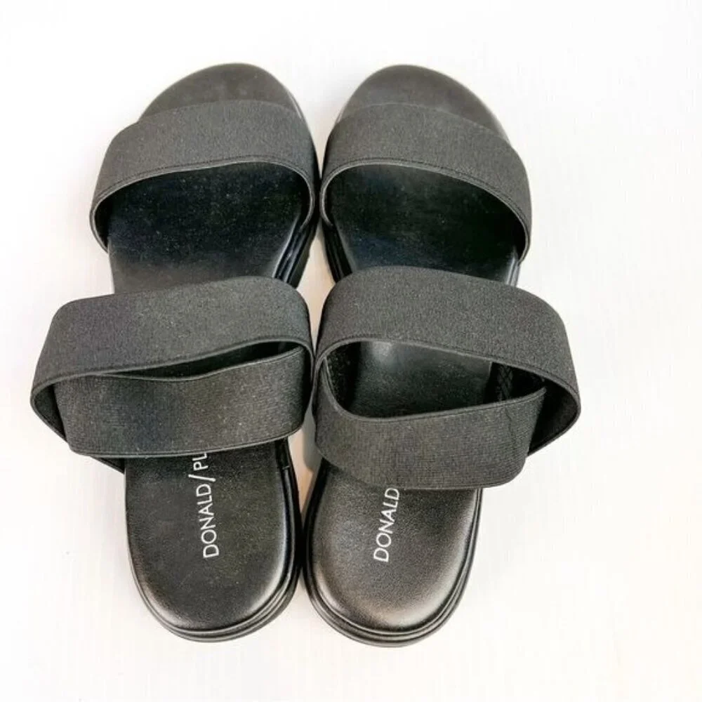 Donald J. Pliner Womens Black Lue Stretch-Strap Flatform Sandals size 8